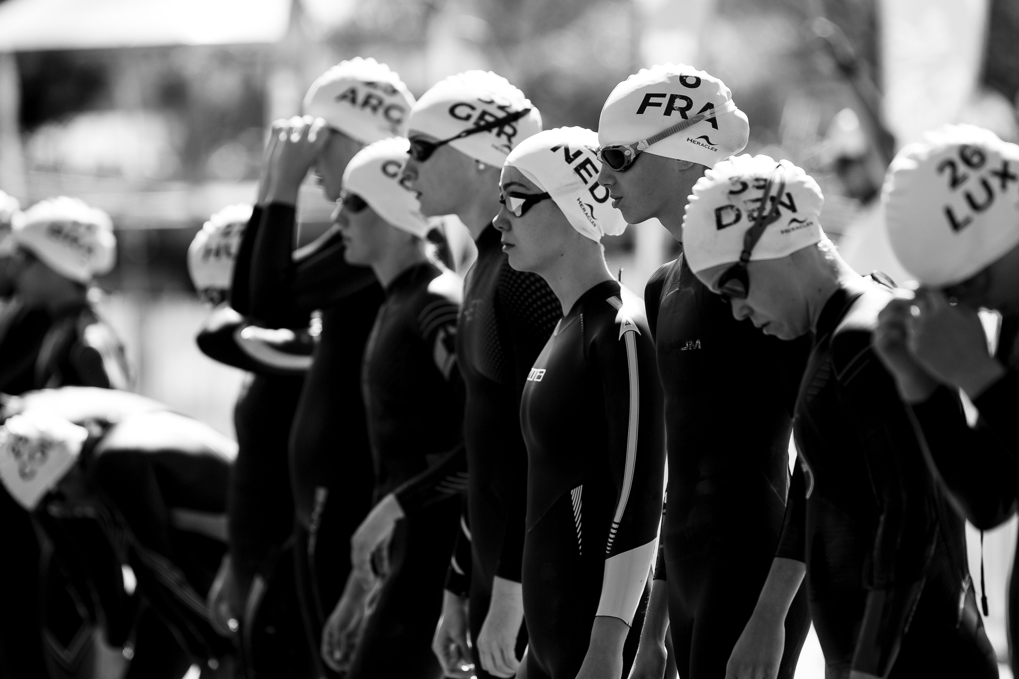 Triathlete cycling in competition