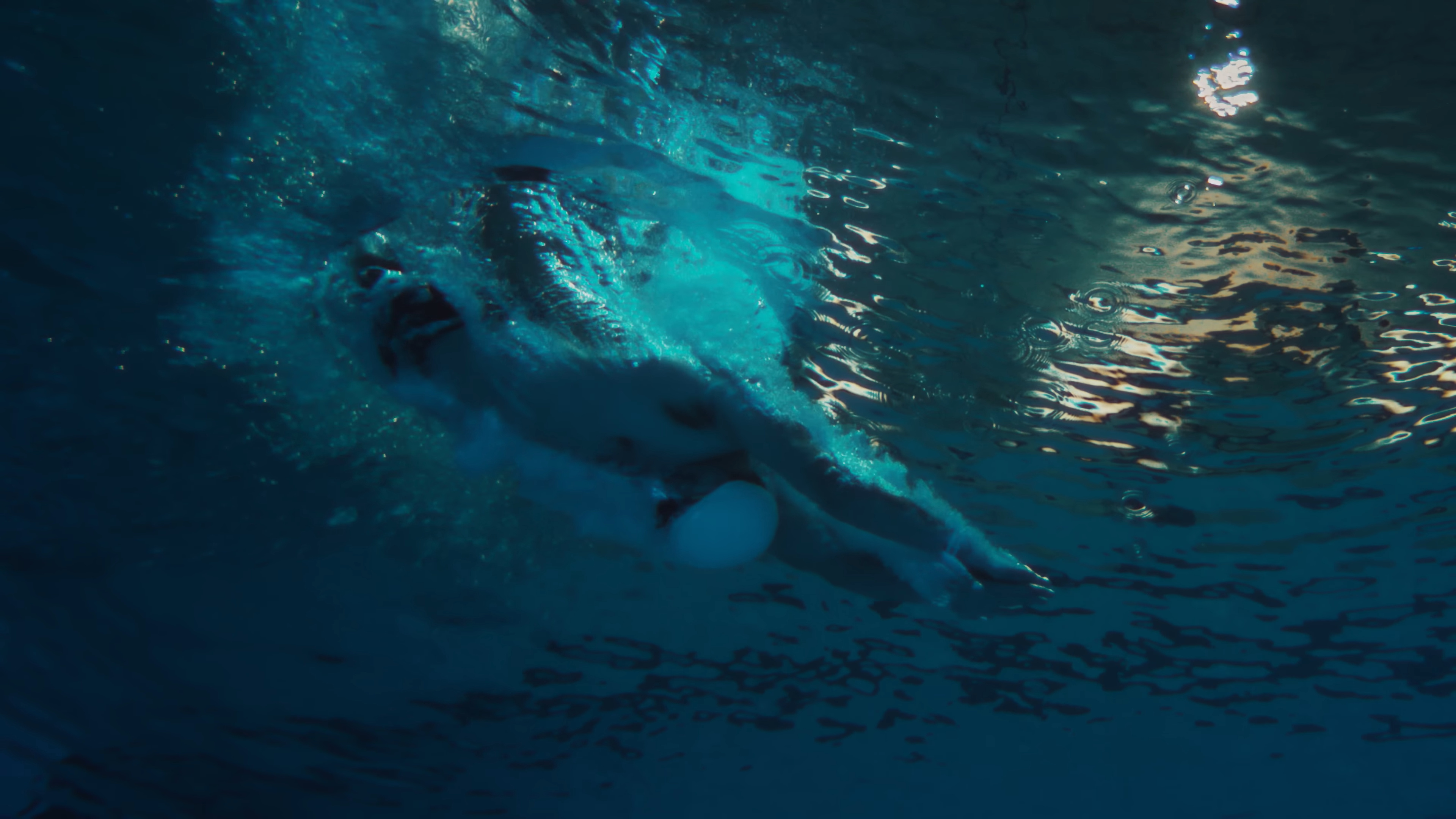 Swimmers diving into the ocean at start line