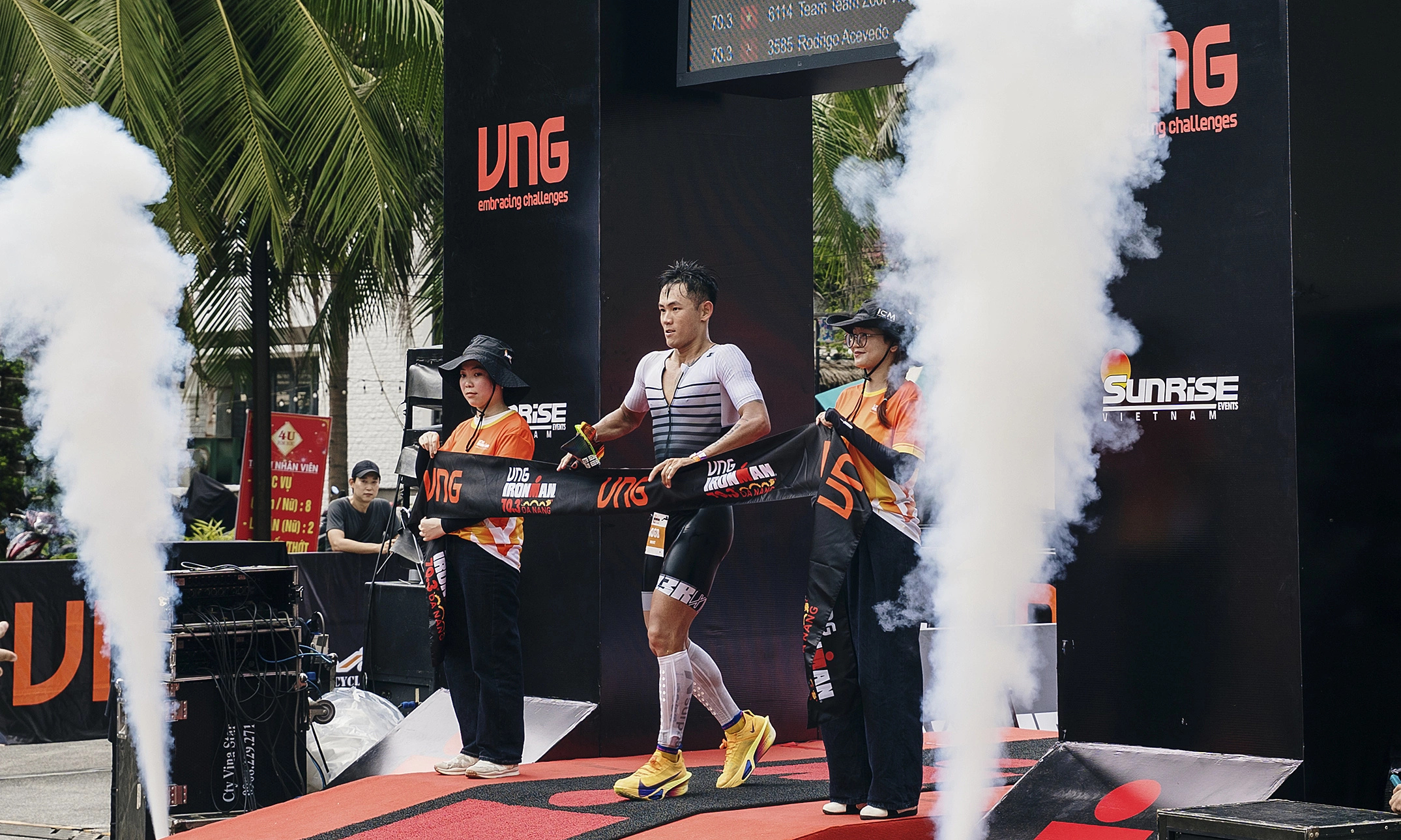 Triathlete finishing race