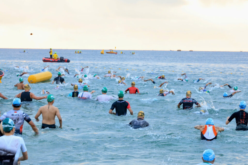 Triathlete preparing in wetsuit