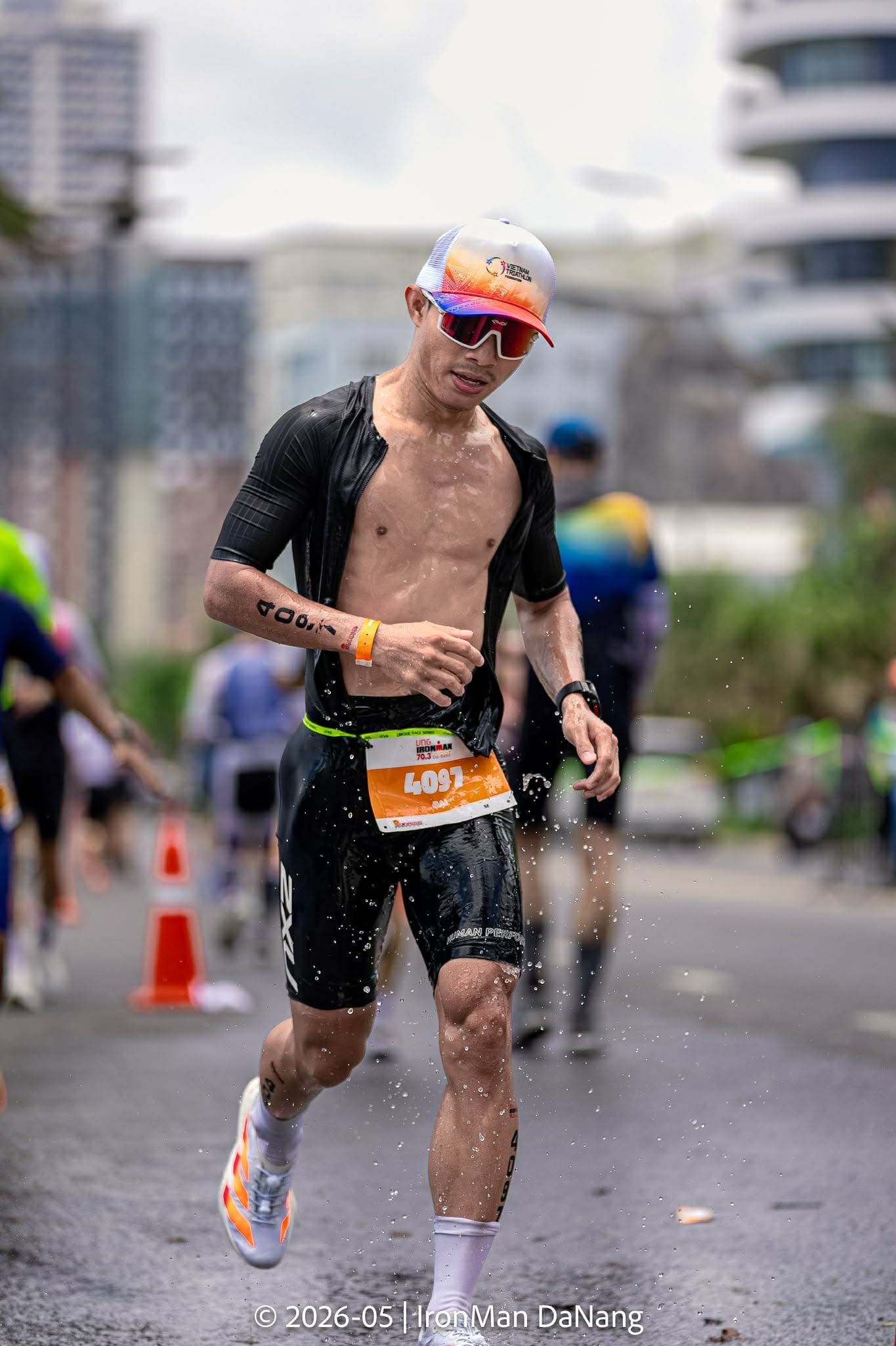 Runner focused during training
